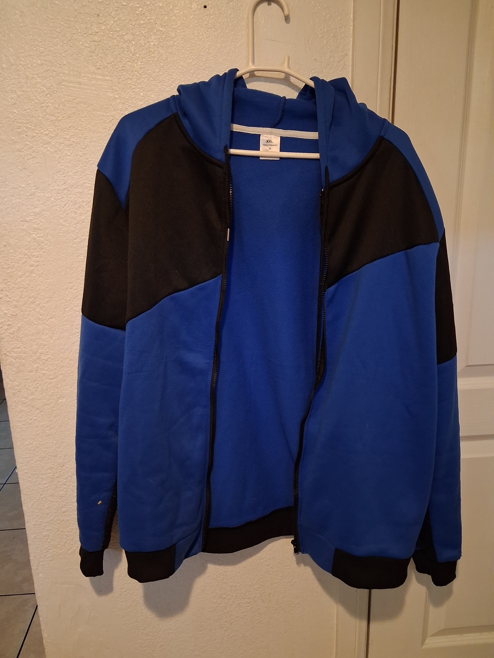 Men's Blue and Black Hooded Zip Jacket